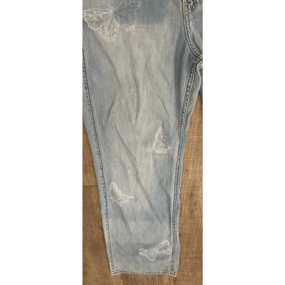 Hollister Ultra High-Rise Baggy Jeans Womens 23R Light Wash Butterfly Pattern‎